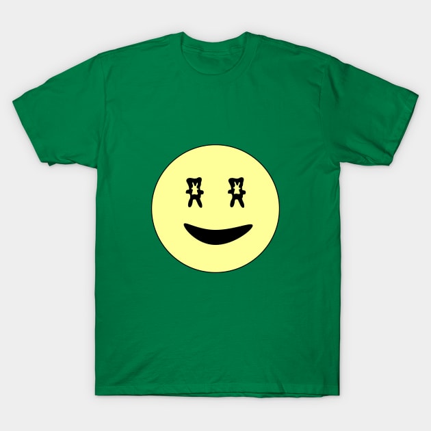 Classic retro Smiley Face Emoji with upside-down Bunny Eyes T-Shirt by jumitu404